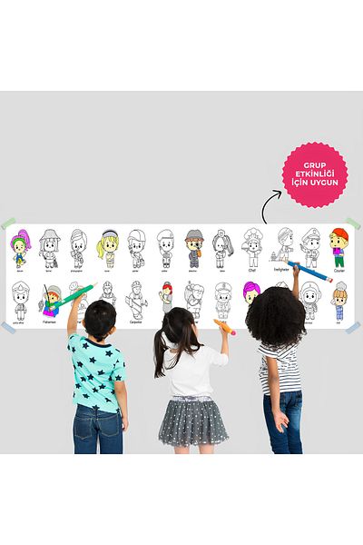 woodhomeworks English Professions Themed Giant Coloring Paper 2.5 Meter Roll Coloring Paper - Kids Educational Painting