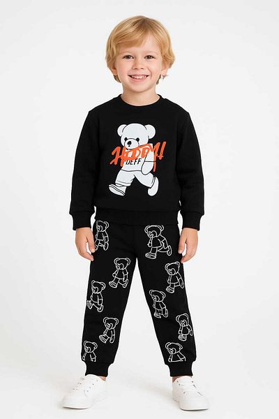 Midani Store High Quality Boy's Teddy Bear Printed Hooded Cotton 2 Thread Tracksuit Set 3-6 Years Old Fall