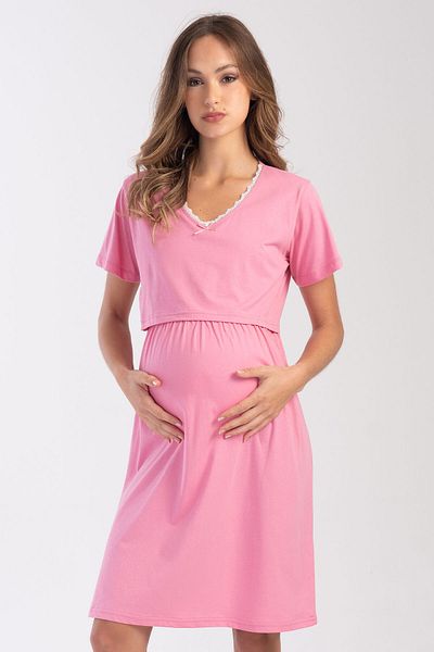 VİENETTA Women's V-Neck Collar Lace Gathered Maternity Nightgown, 403329