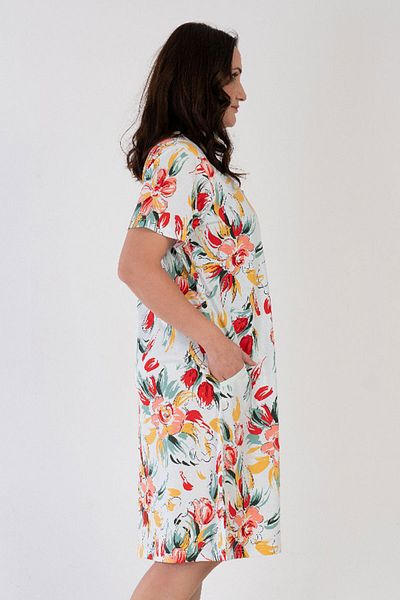 VİENETTA Cotton Women's Plus Size Zippered Short Sleeve Home Dress, 310018