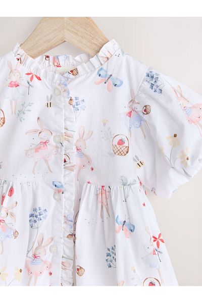 Next Baby 100% Cotton White Pink Fairy Patterned Dress Shorts Set