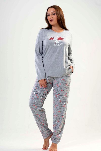 VİENETTA Women's Plus Size Long Sleeve Pajama Set, 204179