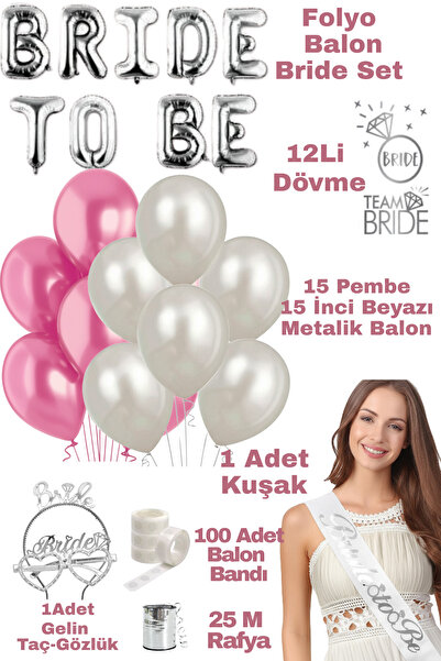 Baloncu Dede Bride To Be Folyo İnci Beyaz Pembe Balon Gelin Bekarlığa Veda Pa...