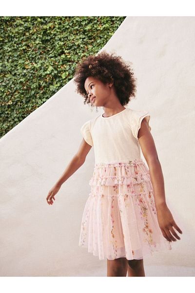 Next Baby Φόρεμα Ecru Ruffle με λουλουδάτο μοτίβο Tutu