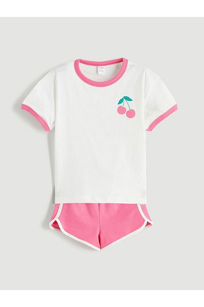 LC Waikiki Lcw Kids Cherry Printed Girl's T-Shirt and Shorts 2-Pack