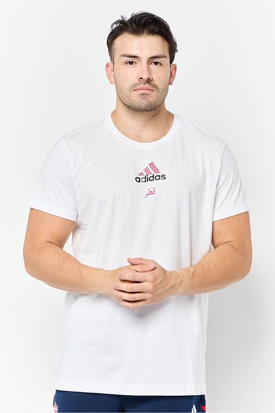 adidas Men Sportswear Fit Brand Logo Short Sleeves Football T-Shirts, White