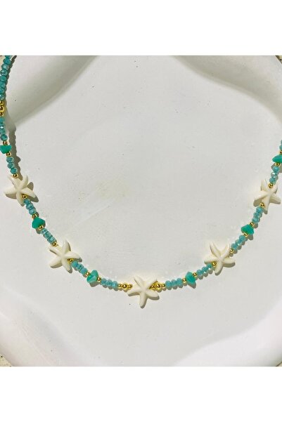 KANERUZ قلادة من الخرز الكريستالي الفيروزي على شكل نجم البحر على الموضة في الصيف