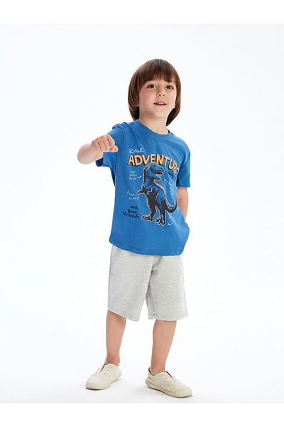 LC Waikiki Lcw Kids Crew Neck Dinosaur Printed Boys T-Shirts and Shorts 2-Piece