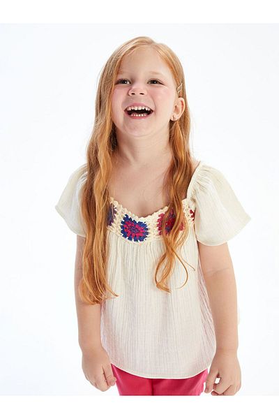 LC Waikiki Lcw Kids Flower Embroidery Girl's Blouse and Shorts Skirt 2Pcs