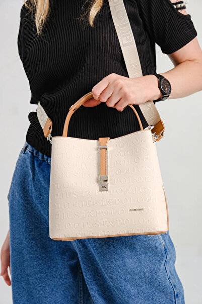 Just Polo Women's Cream Camel Waterproof Medium Size 3 Compartment Hand & Shoulder Bag 344002Pc