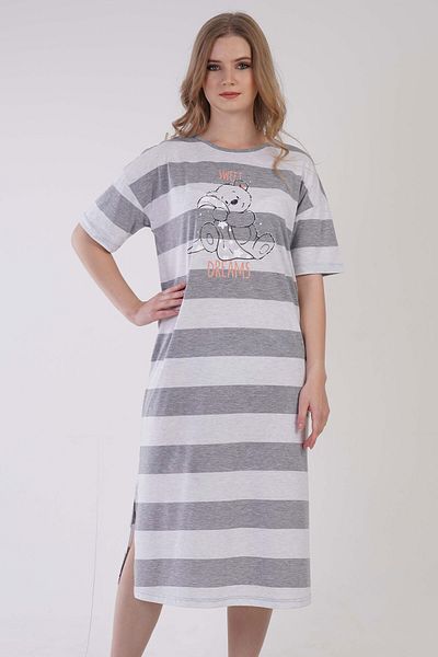 VİENETTA Women's Off Shoulder Short Sleeve Long Length Nightdress with Slits, 309020