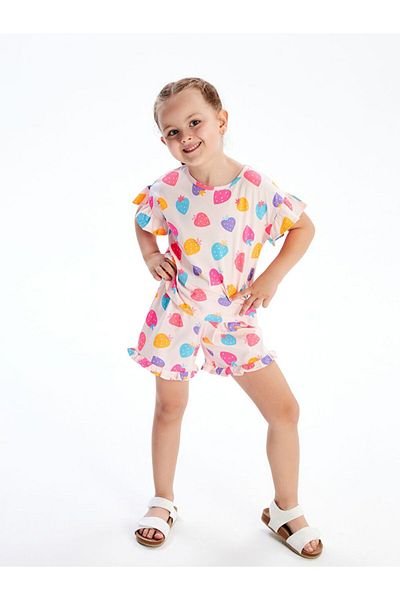 LC Waikiki Lcw Kids Heart Printed Girl's T-Shirt and Shorts 2-Pack