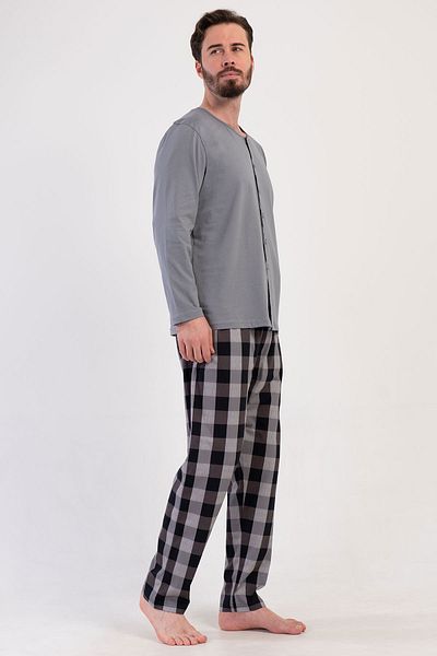 VİENETTA Cotton Men's Plus Size All Button Long Sleeve Pajamas Suit , 409191