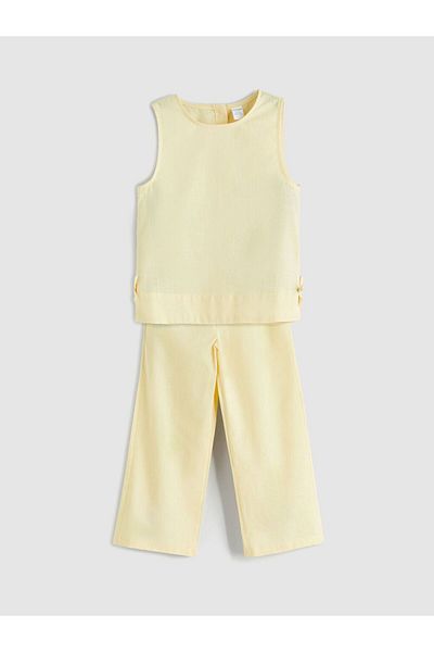 LC Waikiki Lcw Kids Linen Blend Girls' Blouse and Pants 2-Piece