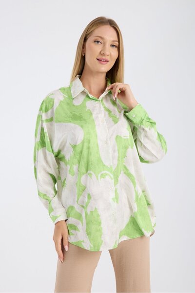 Reji Patterned Oversize Loose Satin Shirt