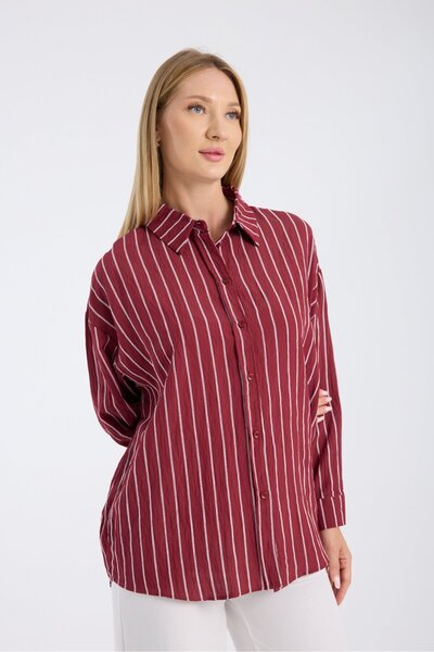 Reji قميص فضفاض كبير الحجم مخطط مزدوج اللون