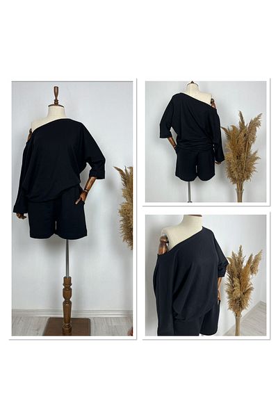 Viyamo Set de două fire pentru bluză și pantaloni scurți asimetrici oversize pentru femei