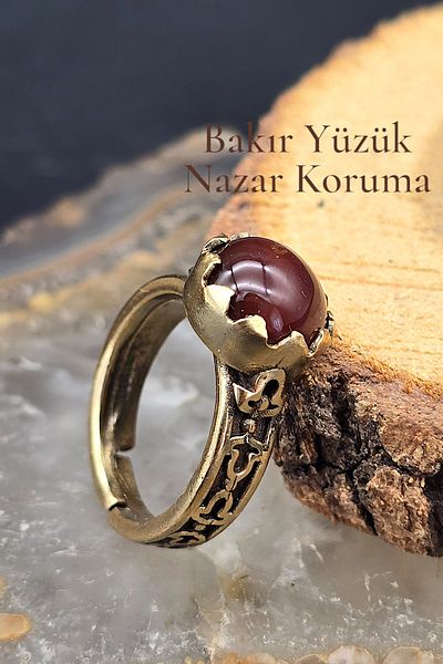 NBS Beautiful Naturel Stones Copper Pure Ring Adjustable Crown Agate Stone Design Quality (Evil Eye) (Special Day, Gift)