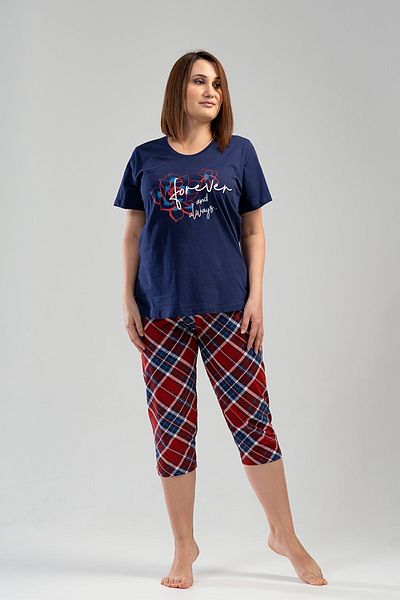 VİENETTA Cotton Women's Plus Size Short Sleeve Capri Pajama Set, 112010