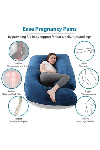 Lumely 155cm Long Maternity Pillows,U Shape Full Body Pillow,Cooling Cover Blue&Grey,Pregnancy Must Haves