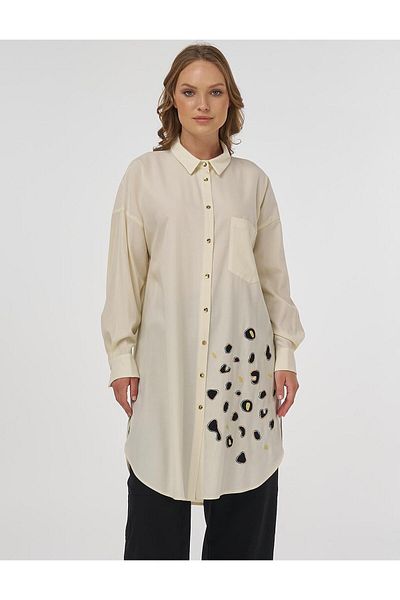 Kayra Embroidered Viscose Tunic Ecru