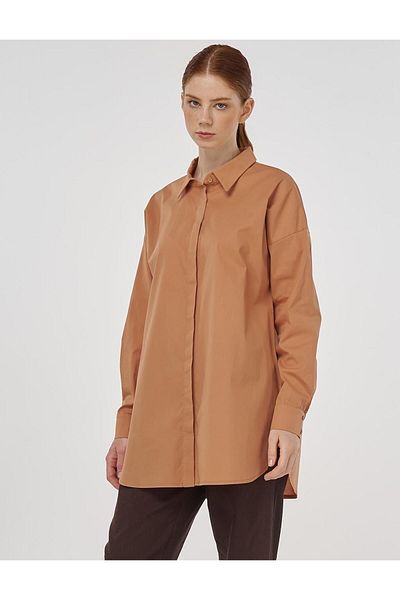 Kayra Relaxed Cut Cotton Tunic Camel