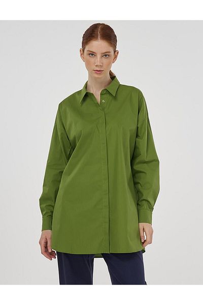 Kayra Relaxed Cut Cotton Tunic Green