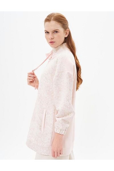 Kayra Half Zipper Closure Jacquard Sweatshirt Salmon