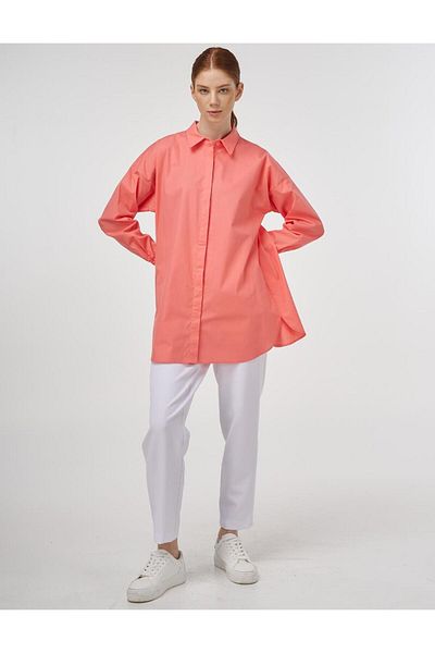 Kayra Relaxed Cut Cotton Tunic Shell Pink