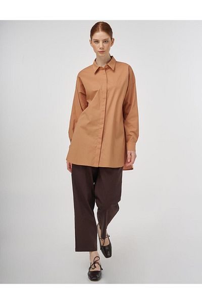 Kayra Relaxed Cut Cotton Tunic Camel