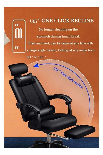 COOYA Reclinable Computer Office Chair, with retractable footrest and Reclining Function, for home, balck