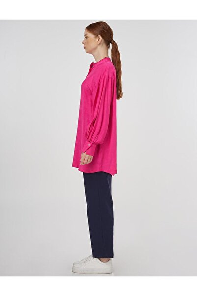 Kayra Viscose Tunic with Ruffle Collar Fuchsia