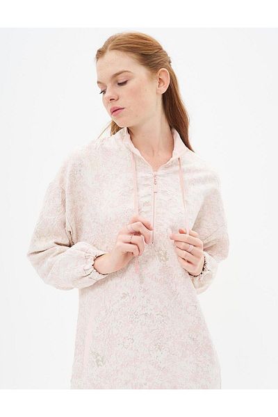 Kayra Half Zipper Closure Jacquard Sweatshirt Salmon