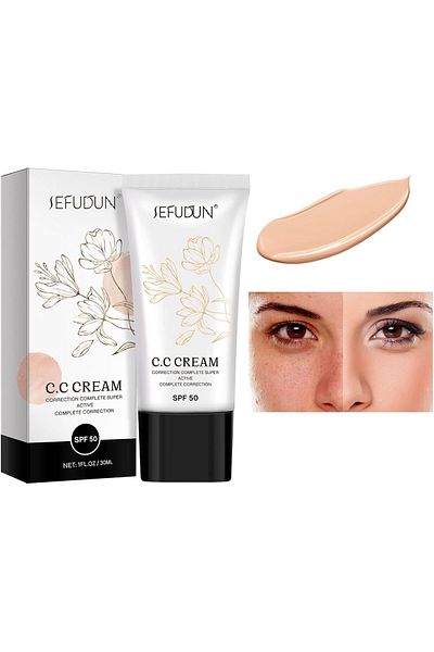 fulina 2 Pack CC Cream,Super Active CC Cream Foundation with SPF 50 for Face and Body Color Correcting