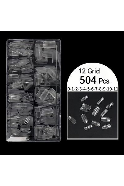 COOYA 504pcs Coffin Nails Long False Nail Tips Full Cover,Clear,White,12 Sizes for Nail Art and Nail Salon