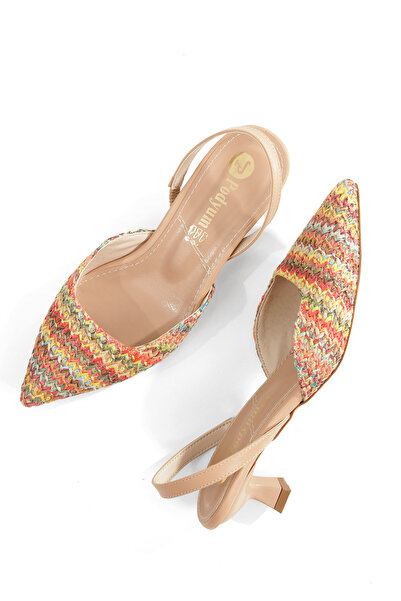 Ayakkabı Podyumum '' ÖYKÜ '' سجادة منقوشة بمقدمة مدببة وظهر مفتوح مطاطي بكعب ...