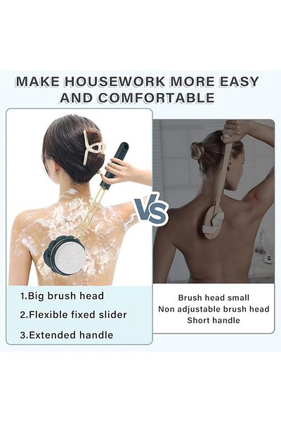 COOYA 5PCS Long Handle Bath Brush Set-Back Scrubber with Comfort Grip&Foot Stone,Green