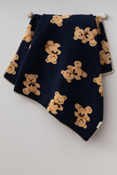 Teddy Pie بطانية أطفال قطيفة منقوشة على شكل دببة لطيفة مقاس 90 × 100 سم