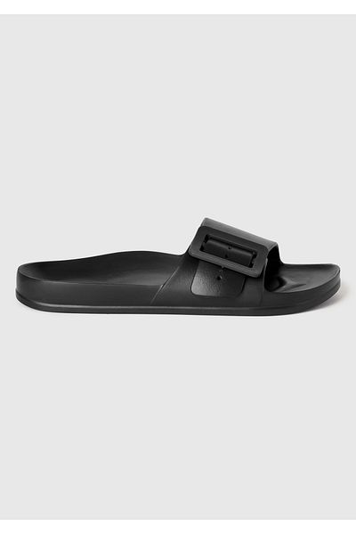United Colors of Benetton Women's Black 100% Synthetic Belt Detailed Single Strap Slippers