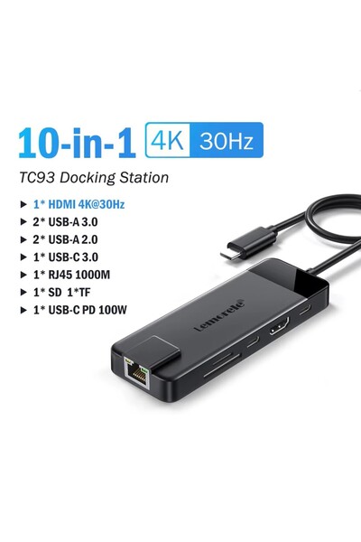 Choice 10 in 1 ABS Lemorele 10 in 1 USB C HUB Docking Station Type C Adapter 4K@60Hz HDMI 100W PD RJ45 1000