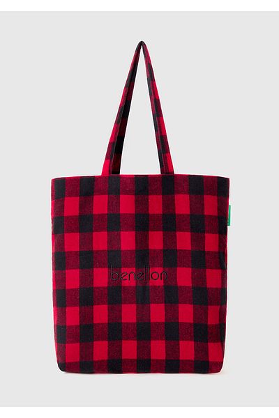 United Colors of Benetton Unisex White Plaid Tote Bag