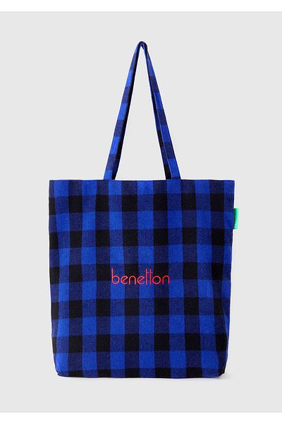 United Colors of Benetton Geantă unisex în carouri albastre