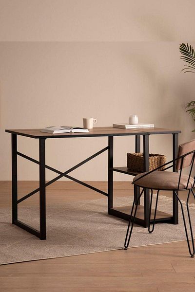 Ceramical Msr Computer Desk , Study Desk With Shelves , Home Office Desk - 60x120 Cm - Walnut