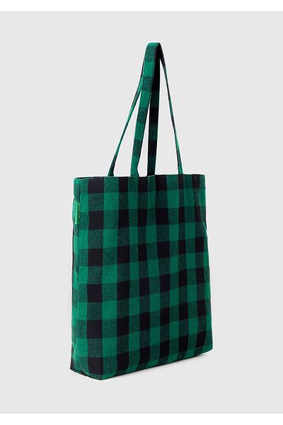 United Colors of Benetton Unisex Green Plaid Tote Bag