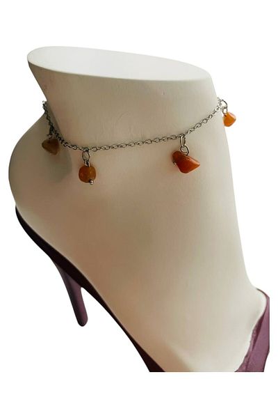 GALATA GIFT Natural Stone Anklet/Bracelet, 20-22cm Extension Chain with 5 Natural Stones Accessories-Card