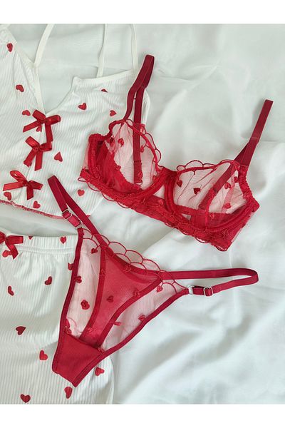 EDLİNGERİE Heart Patterned 4-Piece Pajama Set