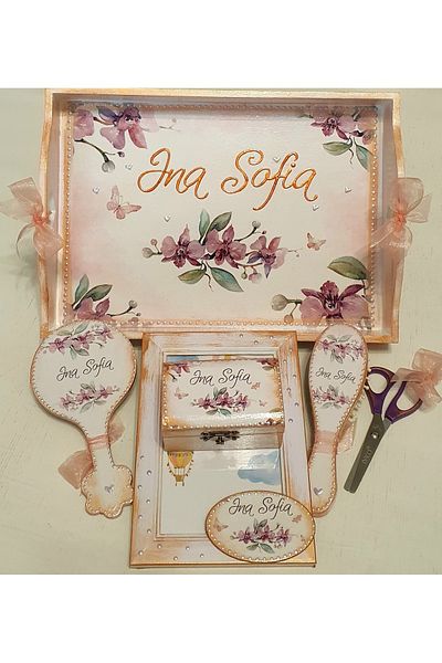 mixartstudio Personalized motley cutting set, purple flowers, orchyds, 6 pieces
