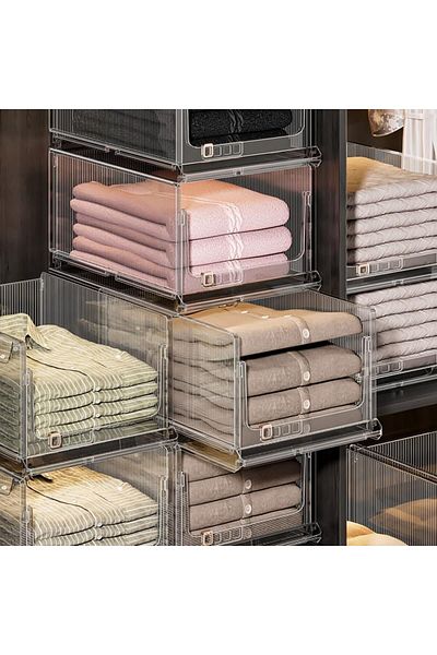 COOYA Stackable Plastic Storage Basket, Closet Wardrobe Organizer and Storage Bin (S)