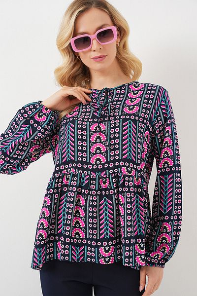 Bigdart Women's Patterned Long Sleeve Blouse 970 - Navy Blue
