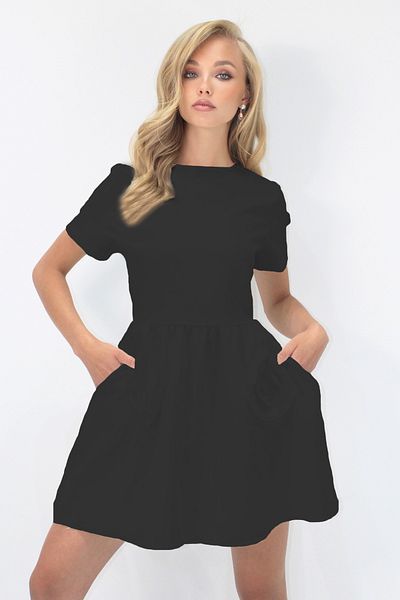 VAGGON Short Sleeve Woven Dress with Pocket Detail and Zipper Back